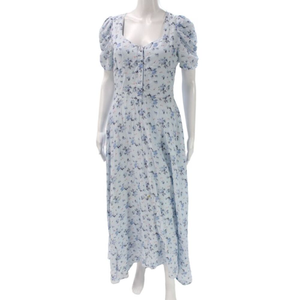 Love Shack Fancy Women Light Blue Floral Square Neck Maxi Sundress Size 4